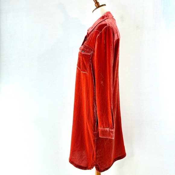SUNDANCE Rocio Burnt Orange Red Velvet Silk Blend Pearl Snap Front Shirt Dress - Picture 6 of 16
